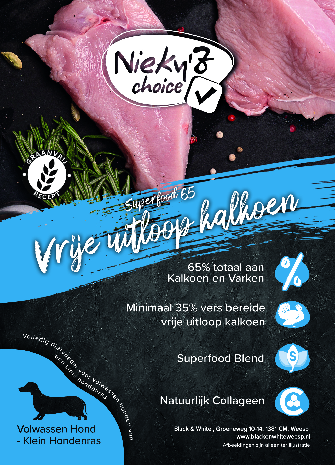 NIEKY'Z CHOICE SUPERFOOD 65 VRIJE-UITLOOP KALKOEN SMALL BREED