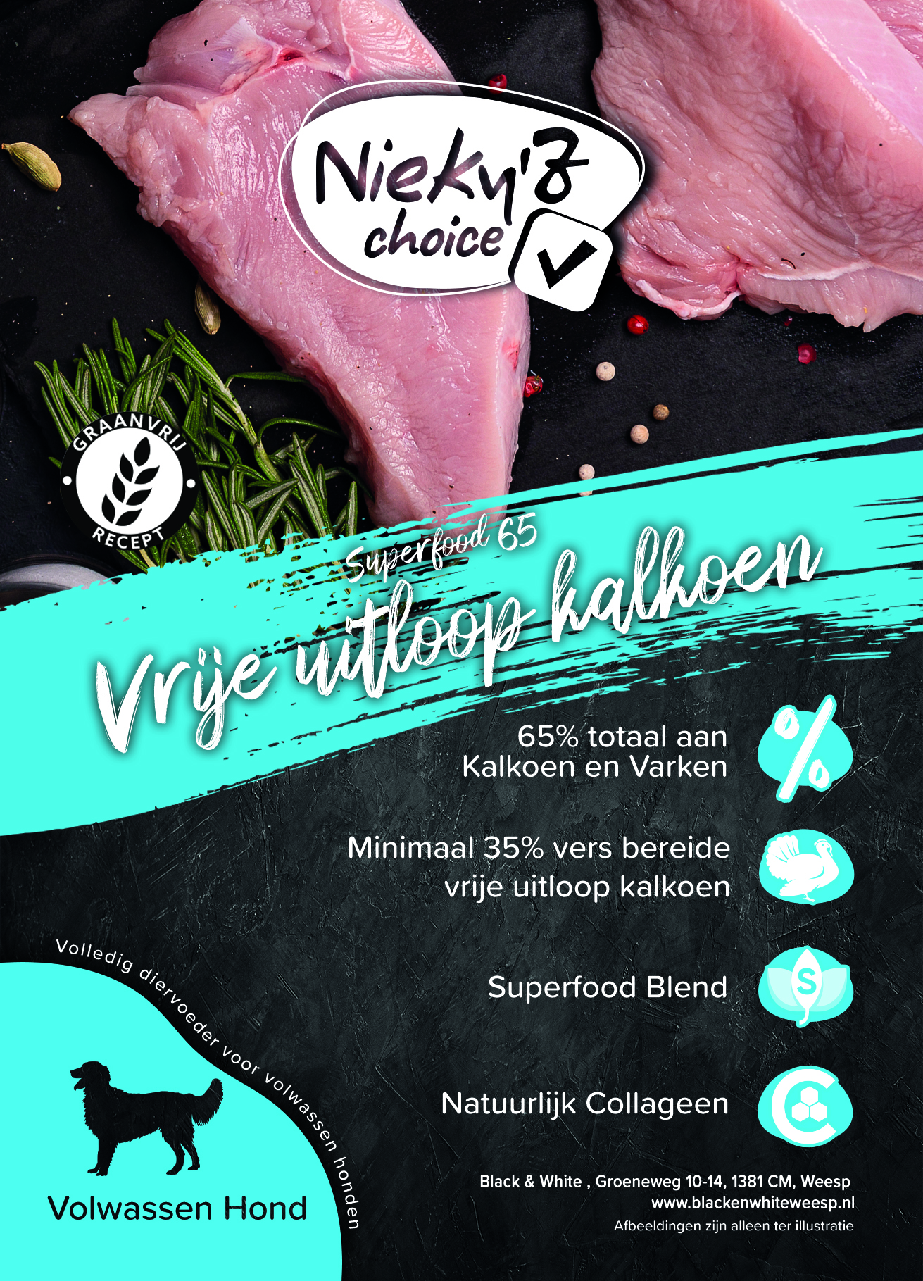 NIEKY'Z CHOICE SUPERFOOD 65 VRIJE-UITLOOP KALKOEN